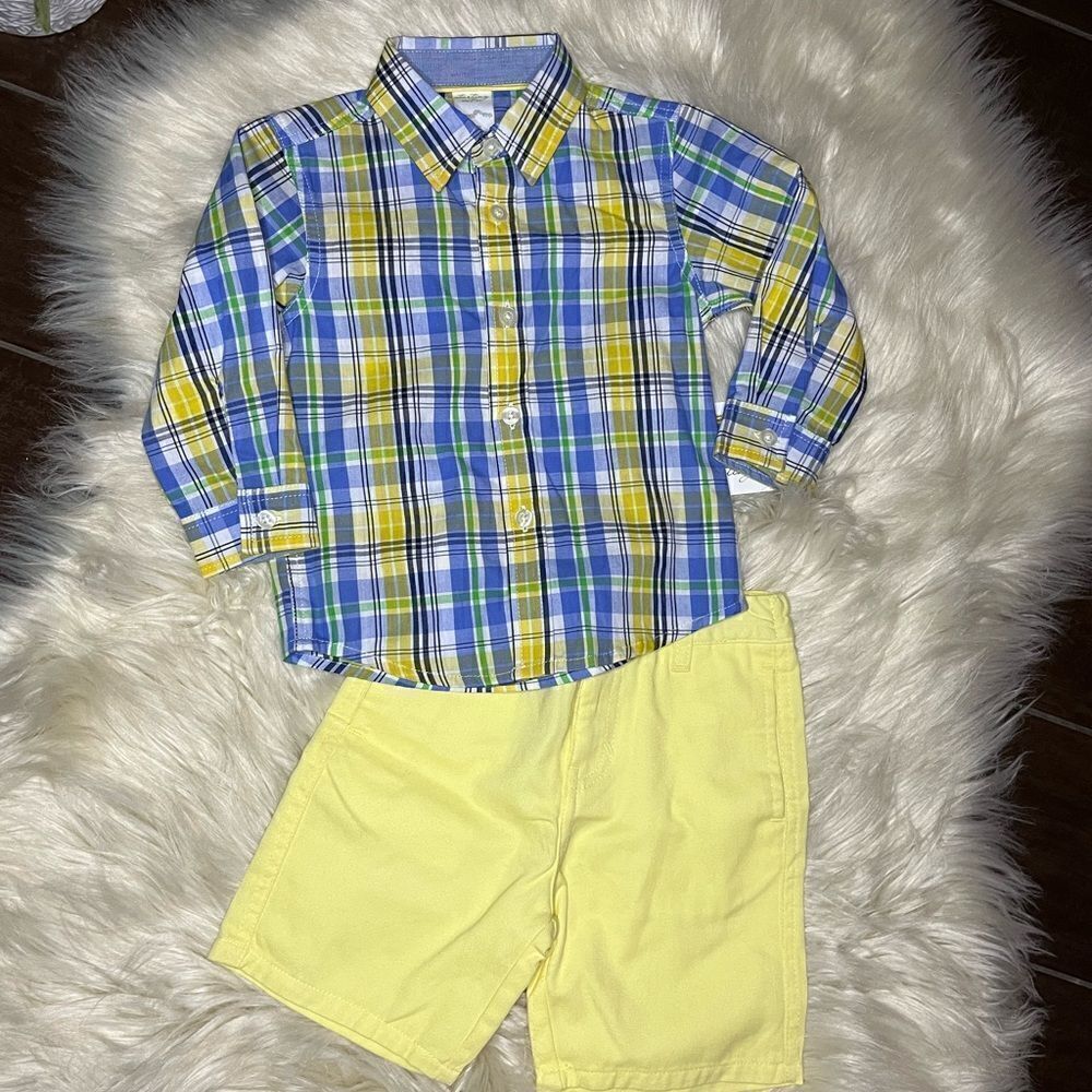 Starting out blue/yellow plaid short set sz 24M